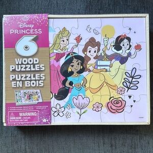 NEW Disney Princess Box Set of 6 Wood Puzzles Belle Cinderella Jasmine Ariel